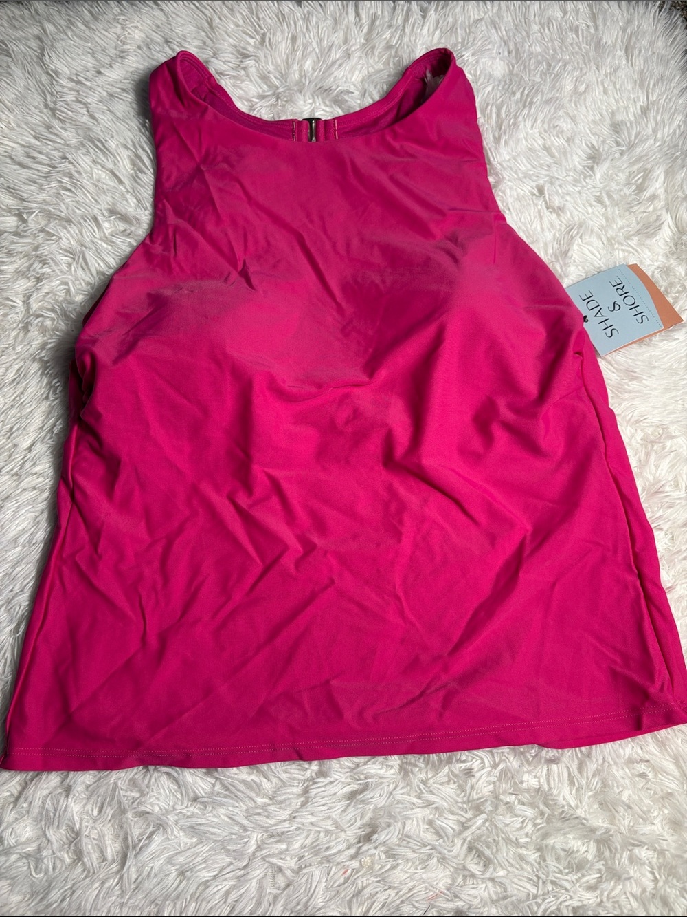 NWT Shade & Shore Pink High Neck Open Back Tankini Swim Top Size XL